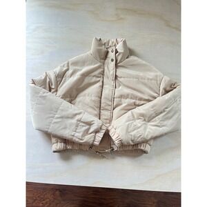 Ava & Ever Puffer Jacket Beige Cropped Quilted With Drawstring Women Size 10
